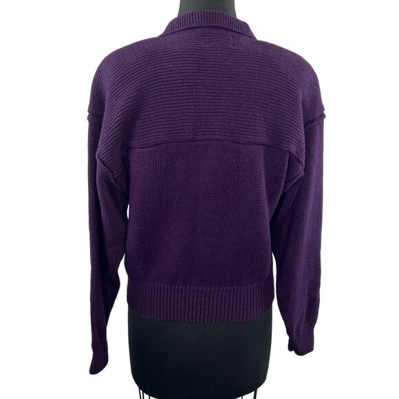 VINTAGE 80s GAP Purple Long Sleeve Split Neck Collared Pocket Sweater S NEW - Picture 3 of 4